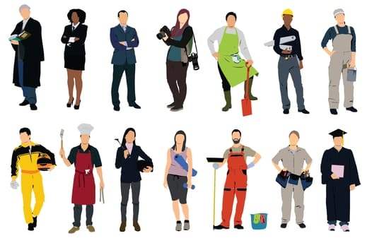 Personen, von denen jede eine Branche darstellt: Viele Branchen können Texte schreiben lassen von der Textagentur.