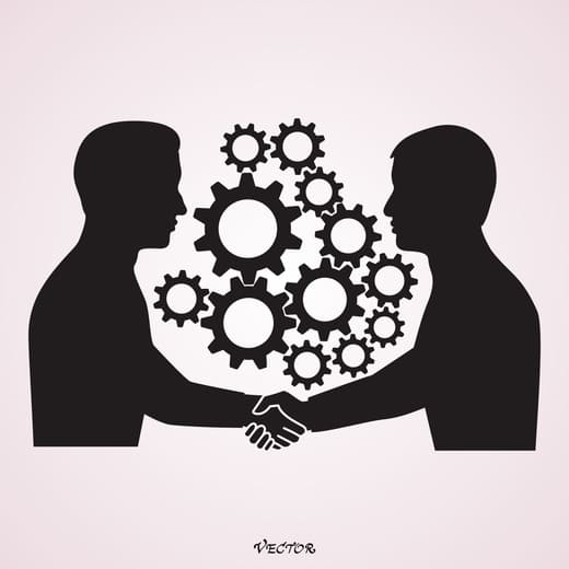 Händeschütteln und Zahnräder – Symbolbild zu erfolgreicher Zusammenarbeit: Jetzt Mailing erstellen lassen vom Agentur-Texter!